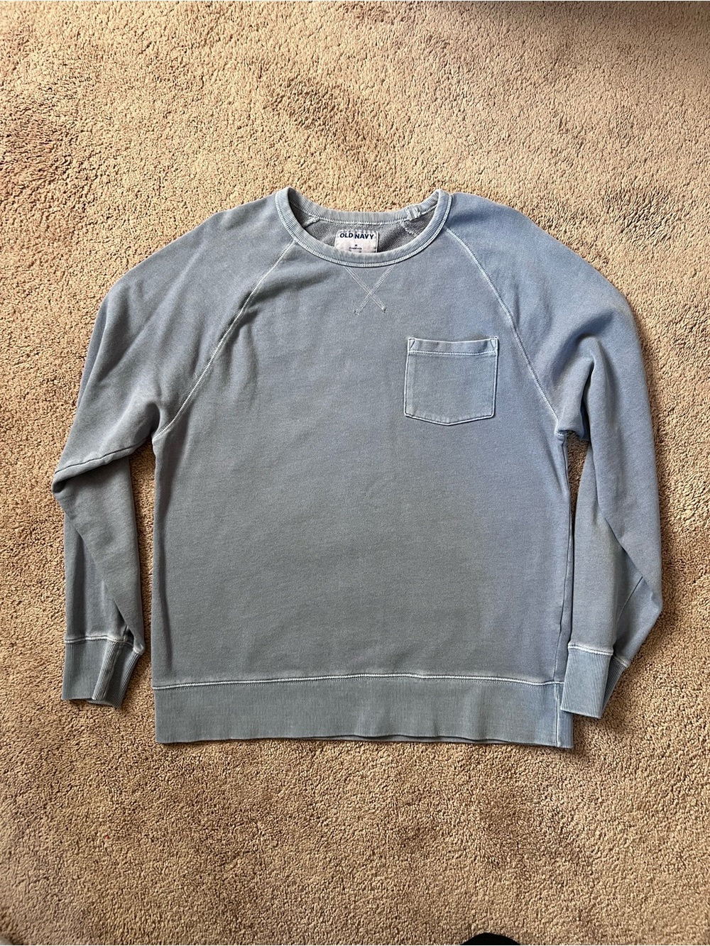 Old Navy Unisex Faded Blue Crewneck Pocket Sweatshirt
